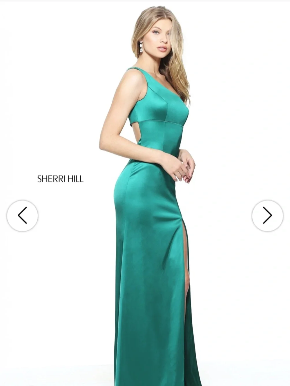 Sherri Hill 510007 Emerald One-Shoulder Satin Slit Gown Size 10